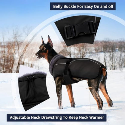 IECOii Extra Warm Coat - Adjustable Dog Jacket Winter Coat with Buckle & Fleece Turtleneck for Small to Extra Large Dogs - color: Black, size: Small(Chest:12.6-16.5 in)