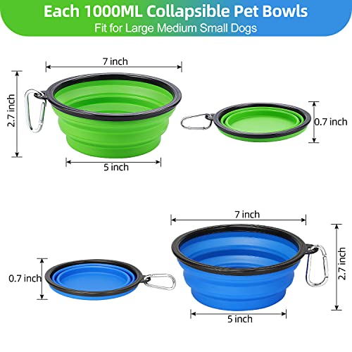 Kytely Large Collapsible Dog Bowls 2 Pack, 34oz Foldable Dog Travel Bowl, Portable Pet Water Food Bowl with Clasp, Pet Cat Feeding Cup Dish for Traveling, Walking, Hiking (Blue+Green) - color: Green & Blue
