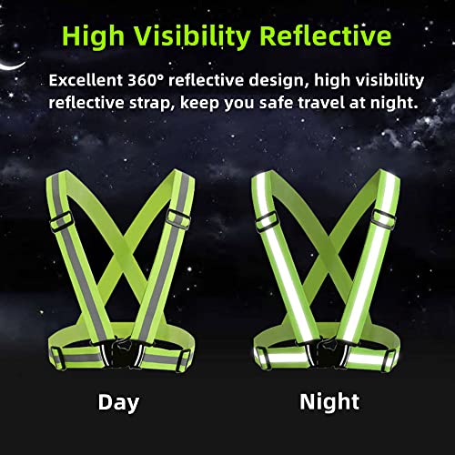 Reflective Vest, High Visibility Safety Vest Straps Reflective Gear for Night Running Walking Cycling for Men Women Kids - color: Black+green