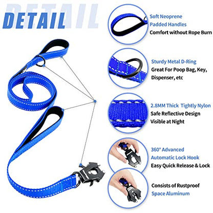 Strong Heavy Duty Dog Leash - 4ft Reflective Nylon Training Leash with Soft Padded Double Handle & Auto Lock Frog Clip - Safety Traffic Control for Large Medium Small Dogs No Pull Walk Dark Blue,4ft - color: Dark Blue, size: 4FT x 1" x 2.8MM