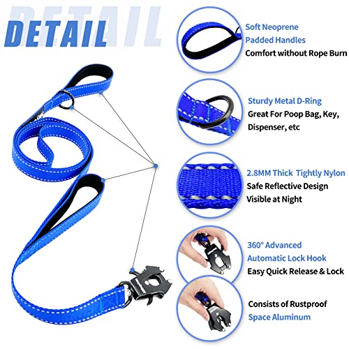 Strong Heavy Duty Dog Leash - 5ft Reflective Nylon Training Leash with Soft Padded Double Handle & Auto Lock Frog Clip - Safety Traffic Control for Large Medium Small Dogs No Pull Walk Dark Blue,5ft - color: Dark Blue, size: 5FT x 1" x 2.8MM