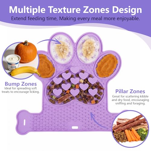 Dog Lick Mat with Suction Cups, Slow Feeder & Enrichment Mat for Dogs & Cats, Silicone Feeding Mat for Wet & Dry Food, Anxiety Relief, Mess-Free Foldable Pocket Design, Purple - color: Purple