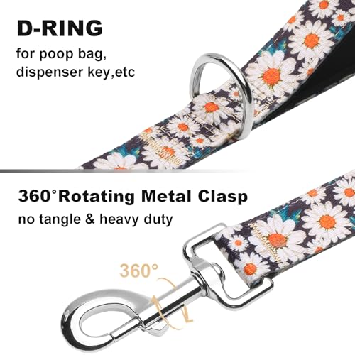 5ft Dog Leash with Two Padded Handles, Heavy Duty Strong Nylon Pet Leash with Soft Neoprene Handle for Small Medium Large Dogs, Daisy - color: Daisy, size: 1 in x 5 ft
