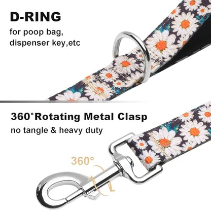 5ft Dog Leash with Two Padded Handles, Heavy Duty Strong Nylon Pet Leash with Soft Neoprene Handle for Small Medium Large Dogs, Daisy - color: Daisy, size: 1 in x 5 ft