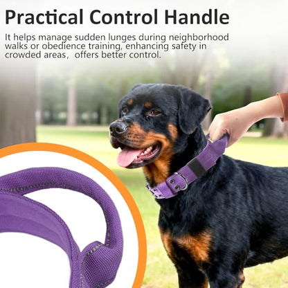 Tactical Dog Collar with Control Handle, Military Adjustable Pet Collar Reflective Heavy Metal Buckle Dog Collar, Soft Nylon Training Collar for Medium Large Dogs (Purple, Large) - color: Purple, size: Large