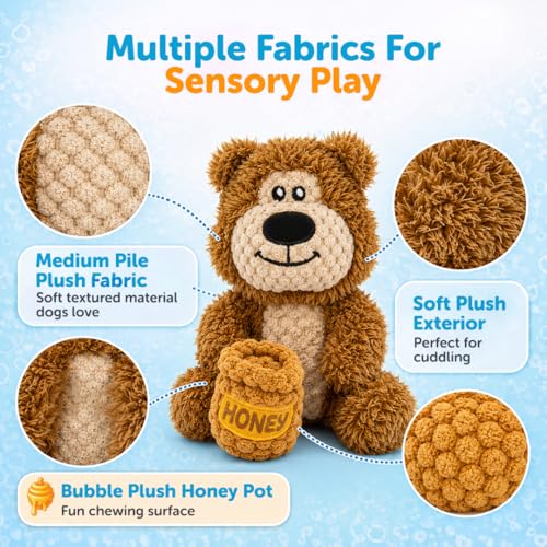 GURU Loveys Soft & Cuddly Bear Dog Toy with Removable Squeaker - Dog Toy with Multiple Textures to Stimulate Play & Engage Your Dog’s Instincts- Puzzle Dog Toy, Low-Pile & Bubble Plush - style: Bear