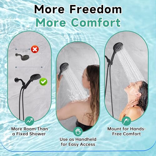 BRIGHT SHOWERS High Pressure Shower Head with Handheld, 9 Spray Settings Showerhead Built in Power Wash to Clean Tub and Pets, Extra Long 69" Hose, Adjustable Bracket, Oil-Rubbed Bronze - color: Oil Rubbed Bronze, style: 2.5 GPM | 9 Modes