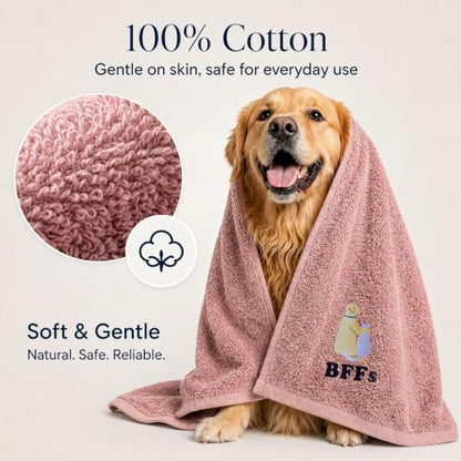 DAN RIVER Dog Towel - Pack of 1, 100% Cotton, 20x40, Ultra Soft 450 GSM, Super Absorbent & Quick Drying Towel for Dogs, Cats, and Other Pets, Dusty Rose. - color: Dusty Rose-bffs