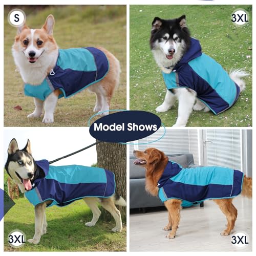 IECOii Dog Raincoat,Waterproof Rain Coat for Small Dogs,Adjustable Pet Rain Jacket with Hood,Lightweight Doggy Raincoats with Reflective Stripes,Blue,Small - color: Blue, size: Small