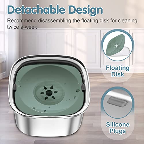UPSKY 3L Dog Water Bowl 101oz Stainless Steel No Spill Large Capacity Dog Food Water Bowl Slow Water Feeder, Spill Proof Pet Water Dispenser Vehicle Carried Travel Water Bowls - color: H-Green