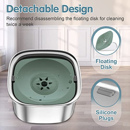 UPSKY 3L Dog Water Bowl 101oz Stainless Steel No Spill Large Capacity Dog Food Water Bowl Slow Water Feeder, Spill Proof Pet Water Dispenser Vehicle Carried Travel Water Bowls - color: H-Green