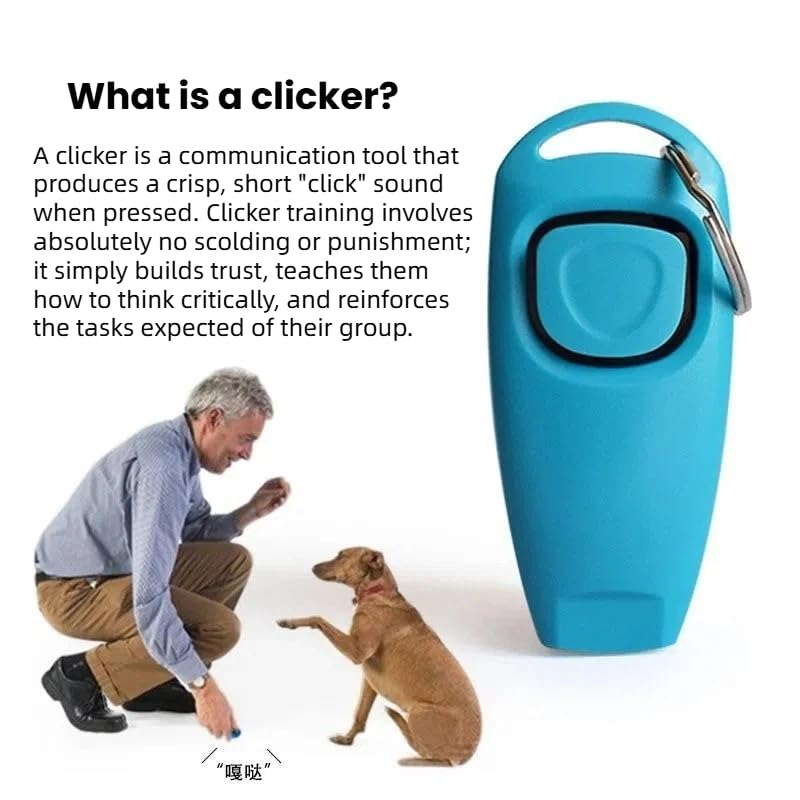 2 in 1 Pet Whiste Training Clicker with Wrist Strap, Suitable for Dog, Cat, Bird or Other Pets(Sky Blue) - color: Sky Blue