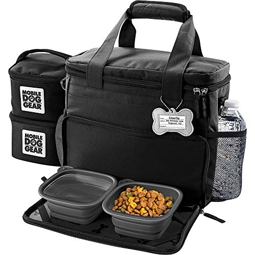 Mobile Dog Gear, Week Away Dog Travel Bag for Small Dogs, Includes Lined Food Carriers and 2 Collapsible Dog Bowl, Black, Meets Airline Requirements - color: Black, size: Small