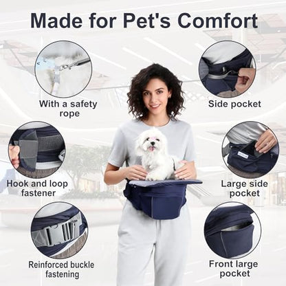 Dog Waist Stool - Multifunctional Pet Carrier Harness, Ideal for Daily Walks, Travel and Vet Visits, Keeps Your Hands Free for Cat and Dog Carrier with Safety Leash (Suitable for Small Dogs and Cats) - color: Blue