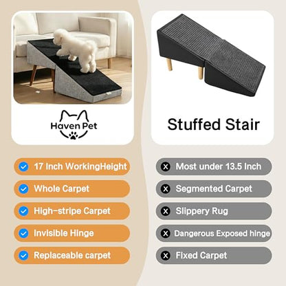 2-in-1 Dog Ramp and Stairs for Bed and Couch, 17 Inch High,Foldable Ottoman Ramp with Non-Slip Replaceable Carpet, Joint Relief for Small and Large Dogs - color: Gray