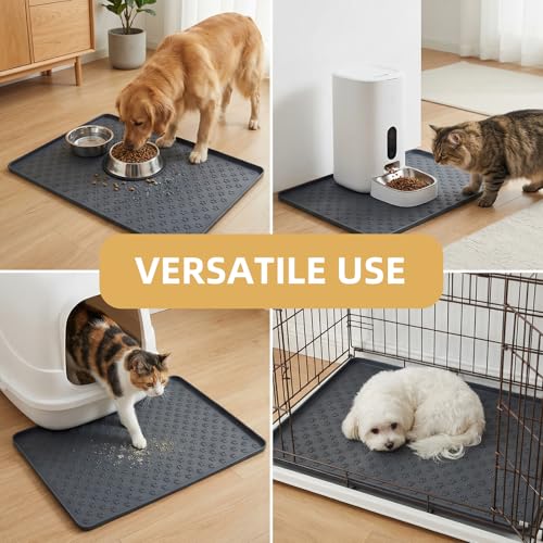 Silicone Dog Food Mat, 100% Waterproof Pet Feeding Mat with Raised Edge, Non-Slip Bowl Placemat for Cats & Dogs, Pets Accessories, 18.3” x 11.4” - color: 18.3" x 11.4" Black