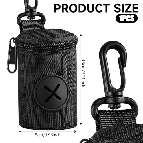 Dog Poop Bag Holder for Leash, Durable Fabric Poop Bag Dispenser with Zipper, Soft Pet Waste Bags Pouch, Small Doggy Puppy Walking Accessories Attachment for Leash (Black)