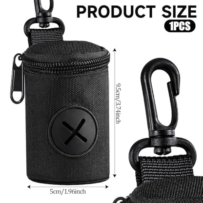 Dog Poop Bag Holder for Leash, Durable Fabric Poop Bag Dispenser with Zipper, Soft Pet Waste Bags Pouch, Small Doggy Puppy Walking Accessories Attachment for Leash (Black)