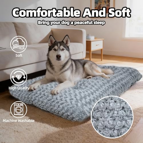Extra Large Dog Bed Deluxe Plush, Washable Big Dog Beds, Indestructible Dog Crate Pad, Anti-Slip Soft Pet Bed, Comfy Kennel Pad for Large, Jumbo, Small, Medium Dogs Extra, 41"x 27"-XXL, Dark Gray - color: Dark Grey, size: 41"L x 27"W x 4"Th