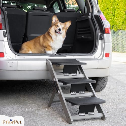 Dog ramp for Couch – Non-Slip, Sturdy Build Foldable Dog ramp – Supports up to 200lbs – Adjustable 7'' to 20'' – Landing Platform Seamlessly Connects – Birchwood Pet Ramp for Small Dogs – Gray