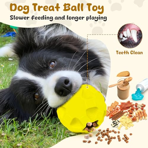Interactive Dog Puzzle Toys for Boredom, Dogs Enrichment Toys to Keep Them Busy, Dog Treat Balls for Large Dogs, Tough Treat Dispensing Dog Toys - color: Yellow