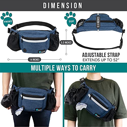 PetAmi Dog Fanny Pack, Treat Pouch for Dog Walking, Training, Built in Poop Bag Dispenser, Water Bottle Holder, Collapsible Bowl, Pet Treat Waist Belt for Hiking, Running, Kibbles (Navy Blue) - color: Navy Blue