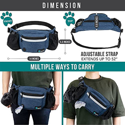 PetAmi Dog Fanny Pack, Treat Pouch for Dog Walking, Training, Built in Poop Bag Dispenser, Water Bottle Holder, Collapsible Bowl, Pet Treat Waist Belt for Hiking, Running, Kibbles (Navy Blue) - color: Navy Blue