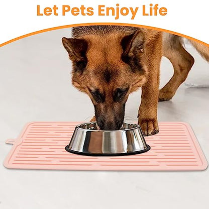 Ptlom Pet Placemat for Dog and Cat, Mat for Prevent Food and Water Overflow, Suitable for Medium and Small Pet, Pink, Silicone - color: Pink
