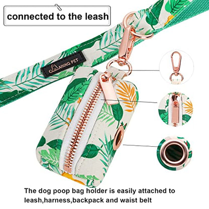 ARING PET Dog Waste Bag Dispenser, Cotton Doggy Poop Bags Holders Attach to Any Leashes, Portable Washable Leaf Pattern Pet Waste Pouch Dispenser with Metal Zipper - color: B:leaf