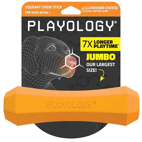 Playology Dog Toys | Squeaky Chew Stick for Large Dogs | Cheddar Cheese Scented Jumbo Fetch Toy | Squeaky Dog Chew Toy - size: Jumbo, style: Cheddar Cheese