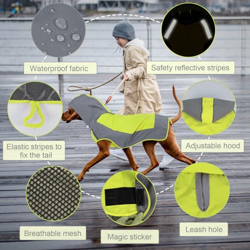 IECOii Large Dog Raincoat Waterproof,Hooded Rain Jacket Keep Dog Dry in Wet Weather,Reflective Rain Poncho Clothes with Convenient Leash Hole/Adjustable Magic Sticker/Easy On and Off/,Green,Large - color: Green, size: Large