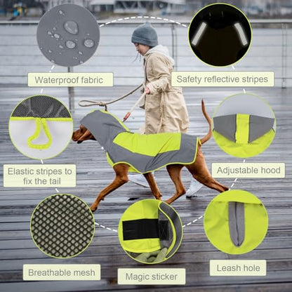 IECOii Large Dog Raincoat Waterproof,Hooded Rain Jacket Keep Dog Dry in Wet Weather,Reflective Rain Poncho Clothes with Convenient Leash Hole/Adjustable Magic Sticker/Easy On and Off/,Green,Large - color: Green, size: Large