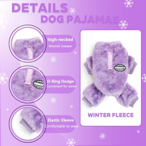Dog Sweater Winter Warm Dog Pajamas for Small Dogs Fleece Thermal Soft Puppy Pjs Coat Stretchy Jumpsuit Doggie Pet Clothes Outfits Cat Apparel (Purple, X-Small) - color: Purple, size: X-Small