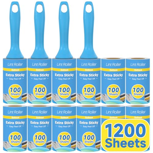 Swihauk 1200 Sheets Extra Sticky Lint Rollers for Pet Hair, Easy Spiral Tear Lint Roller for Clothes with Ergonomic Handle, Multipurpose Lint Remover for Furniture, Carpet, Car Seat - size: 1200 Sheets