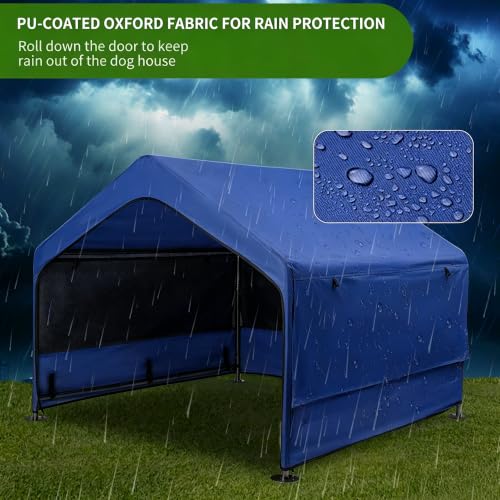 Summertrail Extra Large Dog House Outside, Dog Tent Outdoor, Big Dog Shade Shelter Doghouse Canopy with Three-Sided Breathable Mesh Windows, Gray Sun Rain Cover for Pet Cat 4'x 4'x 3.3'(Dark Blue) - color: Dark Blue Dog Tent With Mesh Windows