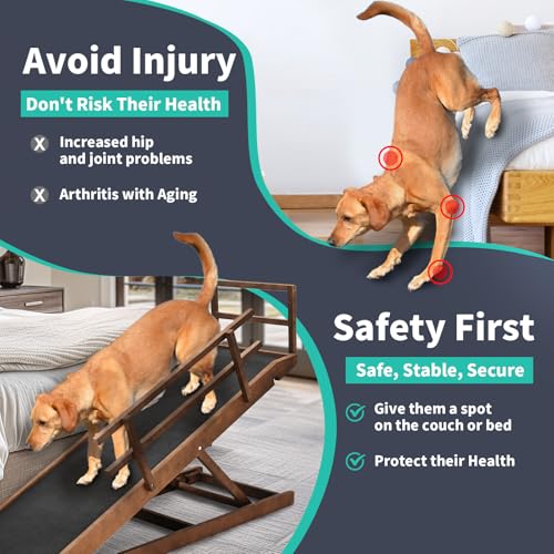 Dog Ramp for Bed & Couch, 5-Level Adjustable Wooden Pet Ramp for Bed & SUV, Adjustable Height 15.7"-27.5",Folding Non Slip Dog Ramps for Small Large Senior Dogs & Cats - Furniture Quality - size: L-for 27.5''H Bed