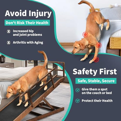Dog Ramp for Bed & Couch, 5-Level Adjustable Wooden Pet Ramp for Bed & SUV, Adjustable Height 15.7"-27.5",Folding Non Slip Dog Ramps for Small Large Senior Dogs & Cats - Furniture Quality - size: L-for 27.5''H Bed