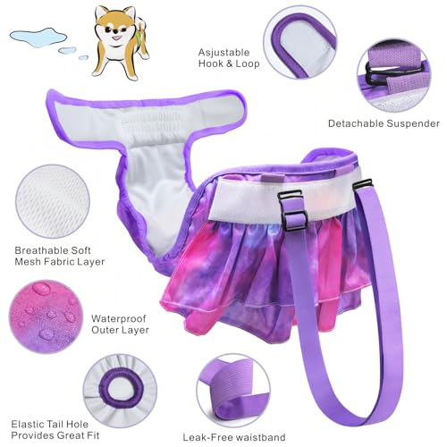 Idepet Female Dog Diapers with Suspender Detachable, 3 Pack Tie Dye Washable Reusable Girl Doggie Diapers for Small Medium Female Dog in Heat Period Cycle Urinary Incontinence Training L - size: L