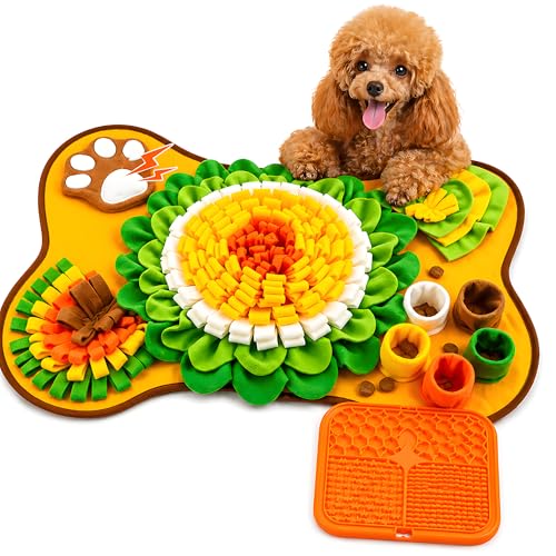 Snuffle Mat for Dogs & Lick Mat Set, Orange Snuffle & Lick Combo | Snuffle Mat for Puppies, Dog Puzzle Toy, Interactive Enrichment Treat Mat, Slow Feeder Puzzle Toy, Squeaky Sounds