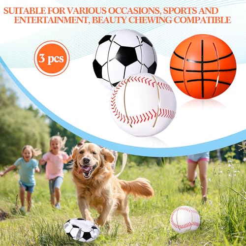 Abbylike 3 Pcs Doggy Disc Balls, Chewable Foldable Pet Toy Flying Saucer Ball with Baseball Soccer Basketball Design, Throw Dog Flying Disc Magic Toy for Outdoor Game