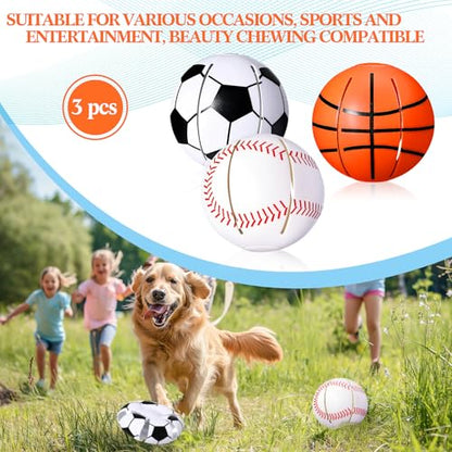Abbylike 3 Pcs Doggy Disc Balls, Chewable Foldable Pet Toy Flying Saucer Ball with Baseball Soccer Basketball Design, Throw Dog Flying Disc Magic Toy for Outdoor Game