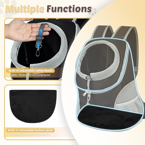 WOYYHO Pet Dog Carrier Backpack with Storage Pockets Small Dog Front Backpack Adjustable Straps Dog Backpack Breathable Dog Front Carrier with Safety Belt for Travel Hiking Cycling Outdoor Use - color: Grey