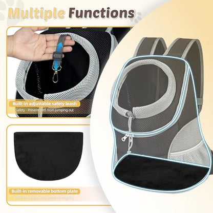 WOYYHO Pet Dog Carrier Backpack with Storage Pockets Small Dog Front Backpack Adjustable Straps Dog Backpack Breathable Dog Front Carrier with Safety Belt for Travel Hiking Cycling Outdoor Use - color: Grey