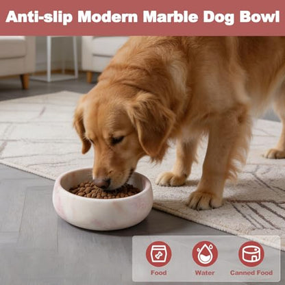 Karibiber Marble Dog Bowl, 5lbs Weighted Dog Food Bowl, Non-Slip Large Heavy Water Bowls, Cute Pink Stone Food and Water Dish for Medium Dogs, Natural Marble, Easy to Clean, Holds 4 Cups - color: Pink, size: S