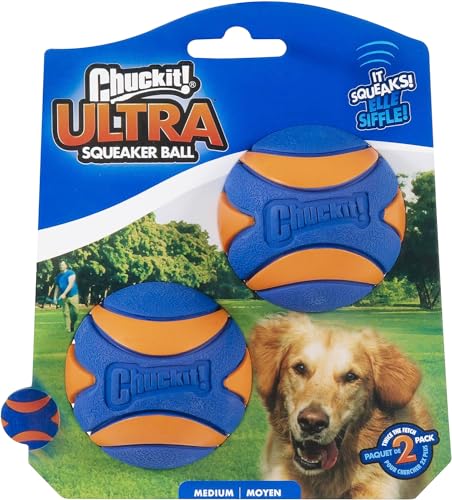 Chuckit! Ultra Squeaker Balls for Dogs, Floating Water Pet Toys, Durable Rubber Pet Toy, Bouncy Squeaky Fetch Balls For Dogs, Pack of 2, Medium (2.5") - size: Medium, style: Squeaker