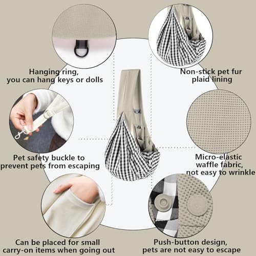 Dog Slings for Small Dogs,Soft and Breathable Waffle Fabric,Puppy Essentials,Reversible Dog Sling with Organizer Pocket,Suitable for Small Dogs and Cats,Gray - color: gray