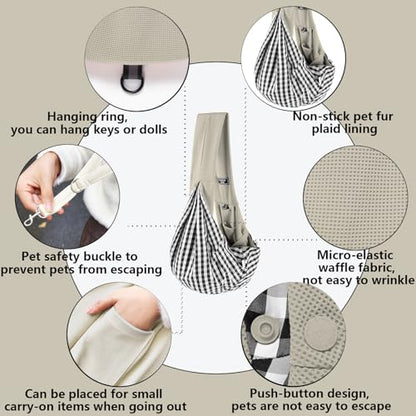 Dog Slings for Small Dogs,Soft and Breathable Waffle Fabric,Puppy Essentials,Reversible Dog Sling with Organizer Pocket,Suitable for Small Dogs and Cats,Gray - color: gray