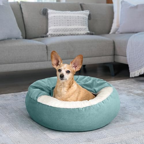 Best Friends by Sheri Cozy Cuddler Ilan Covered Cat and Dog Bed with Attached Blanket, Tide Pool Blue, 24"x24" - color: Tide Pool Ilan