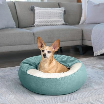 Best Friends by Sheri Cozy Cuddler Ilan Covered Cat and Dog Bed with Attached Blanket, Tide Pool Blue, 24"x24" - color: Tide Pool Ilan