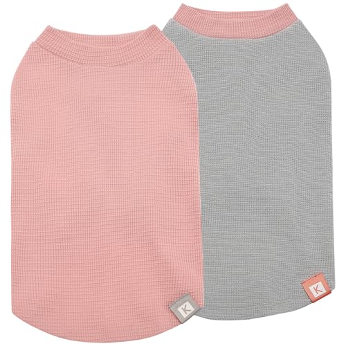 KYEESE 2Pack Dog Shirts Waffle for Small Dogs Stretchy T-Shirts Lightweight Tank Top Sleeveless Dog Vest Breathable Cat Shirt, Medium, Pink+Grey - color: 08# 2Pack(Green+Grey), size: Medium (7-11lbs)